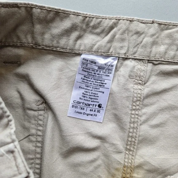 Men's Carhartt Loose Original Fit Carpenter Trousers In Beige Size W44  L30 - Picture 7 of 7